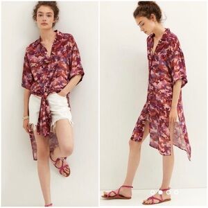 Anthropologie Breezy Tunic Top | Sheer Floral | Split Hem